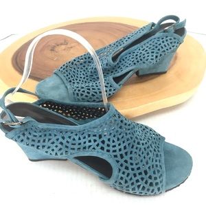 Audley London Laser Cut Suede Peep Toe Sandals